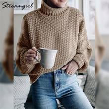 Suéter feminino de gola alta, pulôver de malha grossa preta para mulheres de manga comprida, suéter solto para inverno 2024 - compre barato