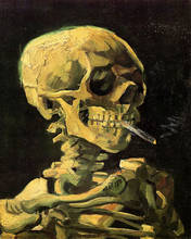 Van gogh Skull Smoking-póster de seda con estampado de película artística VINTAGE, decoración de pared del hogar, 24x36 pulgadas 2024 - compra barato