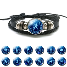 12 Constellations Jewelry 12 Zodiac Sign Glass Cabochon Botton Black Leather Woven Bracelet for Birthday Gifts 2024 - buy cheap