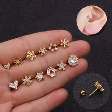 1 PCS Trendy Small Mix Star Flower Heart Shape Ear Cartilage Stud Cuff Cute Gold Color Zircon Copper Earring Ear Jewelry 2024 - buy cheap