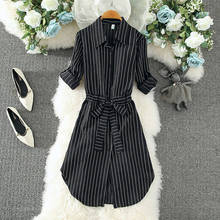 Spring Autumn Women Dress Casual Long Sleeve Striped Shirt Dress Women Korean Thin Tunic Dress Ladies Elegant Work Dress Midi 2024 - buy cheap