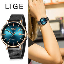 Часы LIGE женские кварцевые с сетчатым ремешком, брендовые Роскошные ультратонкие водонепроницаемые из нержавеющей стали 2024 - купить недорого