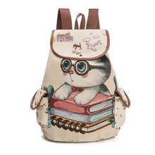 Милый дорожный рюкзак с рисунком кота для женщин, модные холщовые сумки, школьные сумки для девочек и мальчиков-подростков BB55 2024 - купить недорого