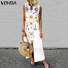 VONDA Womens Sexy Sleeveless V Neck Bohemian Maxi Long Dress Vintage Floral Printed Dresses Casual Loose Sundress Plus Size Robe 2024 - buy cheap