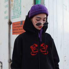 Ulzzang Harajuku vintage Chinese dragon print Hooded sweatshirt chic Loose casual women hip hop Punk Goth Streetwear Sweatshirt 2024 - buy cheap