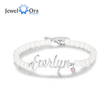 JewelOra Personalized Nameplate Bracelet with Birthstone Custom Name Pearl Beaded Chain Bracelets Valentines Day Gifts for Wife 2024 - buy cheap