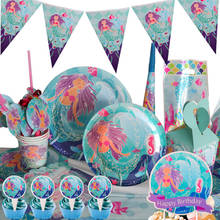 Tema sereia azul-decoração de festa, utensílios de mesa, copo de papel, prato, guardanapo, caixa de doces, suprimentos de aniversário de meninas, chá de bebê 2024 - compre barato