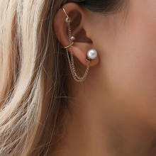 Trendy Faux Pearl Tassel Ear Stud For Women Gold Color Double Circle On Ear Cartilage Earring Female Fashion Jewelry Stud Earing 2024 - buy cheap