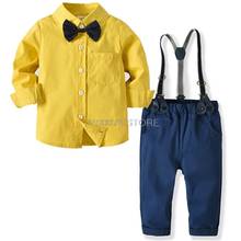 Children's Formal Long Sleeve Shirt+suspenders pants+Bow Tie Clothing set Boys 1 year birthday party Dress Suit set Kids custome 2024 - buy cheap