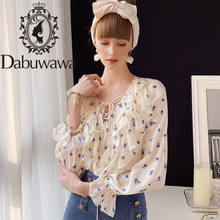 Dabuwawa-Blusa informal con cuello en V y volantes para mujer, camisa de manga larga estampada, Tops para mujer, blusa de estilo femenino, DO1AST013 2024 - compra barato