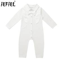 New Born Baby Girls Boys Clothes Cute Solid Color Long Sleeves Bowtie Baby Romper One-piece Baptism Suit Jumpsuit with Bowknot 2024 - buy cheap