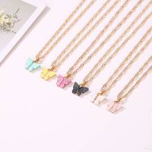 12 Pieces/Lot Colorful Butterfly Acrylic Pendant Necklace Women Gold Color Charm Clavicle Chain Insect Jewelry Accessory Choker 2024 - buy cheap