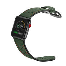 Ремешок для наручных часов iwatch 5, темно-зеленый кожаный браслет для Apple watch series 5 4 3 40 44 мм 2024 - купить недорого