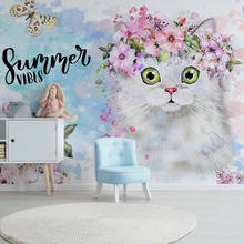 Custom Photo Wall Painting 3D Hand Painted Floral Cat Children Room Girls Room Bedroom Decoration Wall Mural Non-woven Wallpaper 2024 - buy cheap