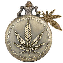 Charm Leaf Pendant Bronze Quartz Pocket Watch Retro Necklace Clock Gifts for Men Women 2024 - buy cheap
