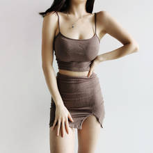 Minifalda acanalada con abertura frontal para mujer, conjunto de camisola ajustada de canalé 2024 - compra barato