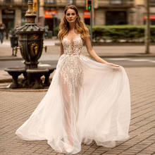 Элегантное богемное кружевное пляжное свадебное платье, сексуальное Тюлевое платье в пол в стиле бохо, 2021 2024 - купить недорого