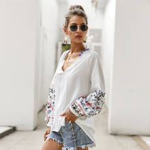 Blusas femininas para verão de qualidade, tops e blusas de chiffon bordados, moda feminina plus size, camisas brancas com manga lanterna 2024 - compre barato