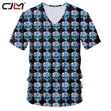 UJWI New 3D Black Skull Man V Neck Tshirt Printed Scary Brain Pattern Mens Hip Hop T-shirt Paved Unisex Tee Shirt Oversize 2024 - buy cheap