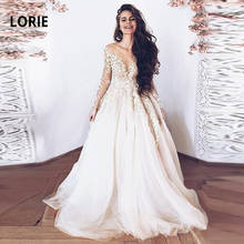 LORIE Elegant Lace Wedding Gowns for Bride Long Sleeve Appliqued Soft Tulle Back Illusion Beach Wedding Dress Boho Plus Size 2024 - buy cheap