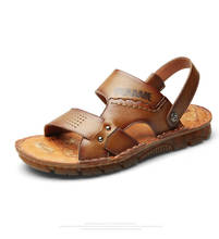 Sandálias dos homens de verão couro genuíno para fora da porta sapatos artesanal clássico para o sexo masculino macio andando praia sandalias sandália slides 2024 - compre barato