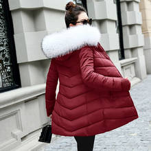 Chaqueta con capucha de piel grande para mujer, abrigo largo acolchado de algodón, chaqueta gruesa, Invierno 2024 - compra barato