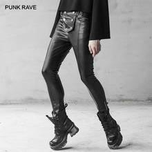 Punk rave calça feminina punk militar, calça de couro pu com fivela justa com zíper elástico e calças lápis pretas 2024 - compre barato