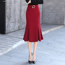 Saia formal feminina cintura alta preta, saia com elástico, elegante, de escritório, cano médio, com babados, para outono, 2020 2024 - compre barato