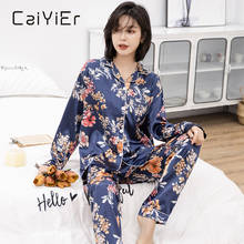 CAIYIER 2020 Silk Satin Pajamas Set Blue Deer Print Nightwear Sexy Lingerie Female Spring Winter Sleepwear Bathrobe Home Clothes 2024 - buy cheap