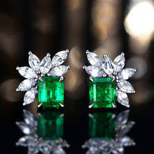 Очаровательные женские серьги с красными, зелеными, синими кристаллами, милые серебряные маленькие серьги-гвоздики для женщин, модные квадратные циркониевые Свадебные украшения 2024 - купить недорого