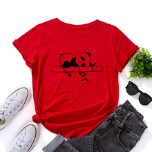 Женская летняя футболка 100% хлопок короткий рукав ленивый панда бамбук печати, модные, удобные, женские, повседневные Kawaii женская футболка с О-образным вырезом футболка 2024 - купить недорого