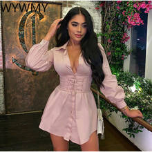 WYWMY Summer Women Shirt Dress Long Sleeve Corset Belt Casual Dresses Vintage Lace Up Button Sexy Party Pink Mini Dress Vestdos 2024 - buy cheap