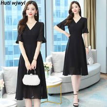 2022 Summer Plus Size Vintage chiffon Midi Dress Women Bodycon Black Sexy Dress casual Party Short Sleeve Runway Hepburn Vestido 2024 - buy cheap