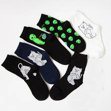 Jacquard Aliens Cat Funny Socks Women Black White Cute Calcetines Mujer Divertido Happy Novelty Divertidos Skarpetki Crew Sokken 2024 - buy cheap