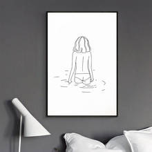 Linha de arte sexy menina desenho impressão minimalista simples moda lona cartaz abstrato preto branco pintura parede imagem decoração 2024 - compre barato