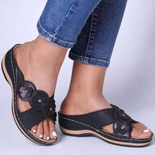 Sandalias romanas para Mujer, zapatos femeninos de estilo Retro, con cuña de playa, de flores dulces, duraderas, de Color sólido 2024 - compra barato