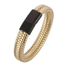 Men Jewelry Leather Bracelets Stainless Steel Magnet Buckle Bracelet Golden Rope Chain Fashion Wristband for Male Gift SP0516 2024 - buy cheap