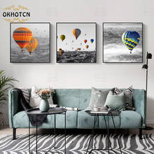 Póster de paisaje para sala de estar, impresiones en blanco y negro, imagen de globo de Color, decoración del hogar, arte de pared, pintura en lienzo 2024 - compra barato