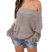 Women's Off Shoulder Knit Jumper Long Sleeve Pullover Baggy Solid Sweater 2024 - buy cheap