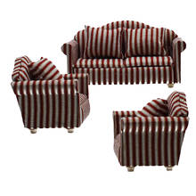 Miniature Dollhouse Furniture Striped/Floral Sofa Couch with Cushions for Dolls House 2024 - buy cheap