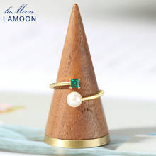 LAMOON 925 Серебряное кольцо с натуральным пресноводным жемчугом для женщин зеленый квадрат кубического циркония 14K позолоченные ювелирные украшения LMRI153 2024 - купить недорого