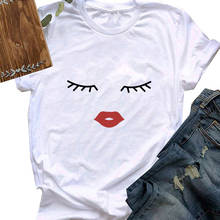 2021 Women Shirts Sleeve Casual Print Fashion  O-Neck Wild White Red Lips Elegant Ladies Simple Summer T-shirt female 2024 - buy cheap