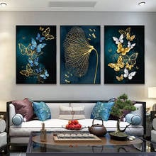 Modern Minimalist  Print And Poster Blue Gold Butterfly Pictures Wall Art Canvas Painting Mural Decoration for Living Room Decor 2024 - buy cheap