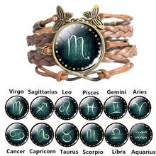 12 Zodiac Sign Multilayer Braided Leather Wrap Bracelet Charm Fashion Constellation Bracelet Aries Taurus Gemini Cancer Leo 2024 - buy cheap
