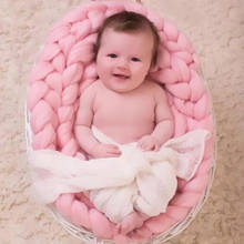 1 pc mão-malha de lã de crochê cobertor do bebê recém-nascido fotografia adereços chunky malha cobertor cesta enchimento swaddling envoltório cobertores 2024 - compre barato
