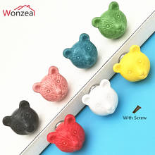 Single Ceramic Bear Drawer Knobs 3D Cartoon Cabinet Cupboard Handles Lovely Creative 7 color Fashion Furniture Handles Hardware 2024 - buy cheap