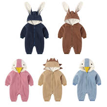 Autumn and winter cartoon jumpsuits for baby boys and girls warm romper romper with velvet hood for baby boys and girls outing 2024 - buy cheap