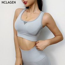 NCLAGEN-Sujetador deportivo de nailon sin costuras para mujer, chaleco Sexy ajustado para Fitness, gimnasio, negro, gris, entrenamiento, correr, Top corto acolchado 2024 - compra barato