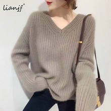 Autumn Winter New Women Fashion Casual Warm Sweater Vintage Female Thick Wool Pullovers 2021 Casual Office Lady V-neck Warm Tops 2024 - buy cheap