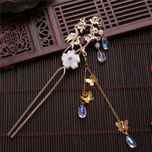 Pingente étnico chinês de cabelo em forma de borboleta, pingente de flor, tassel para mulheres, festa de casamento, acessórios de joias, pauzinhos em u 2024 - compre barato